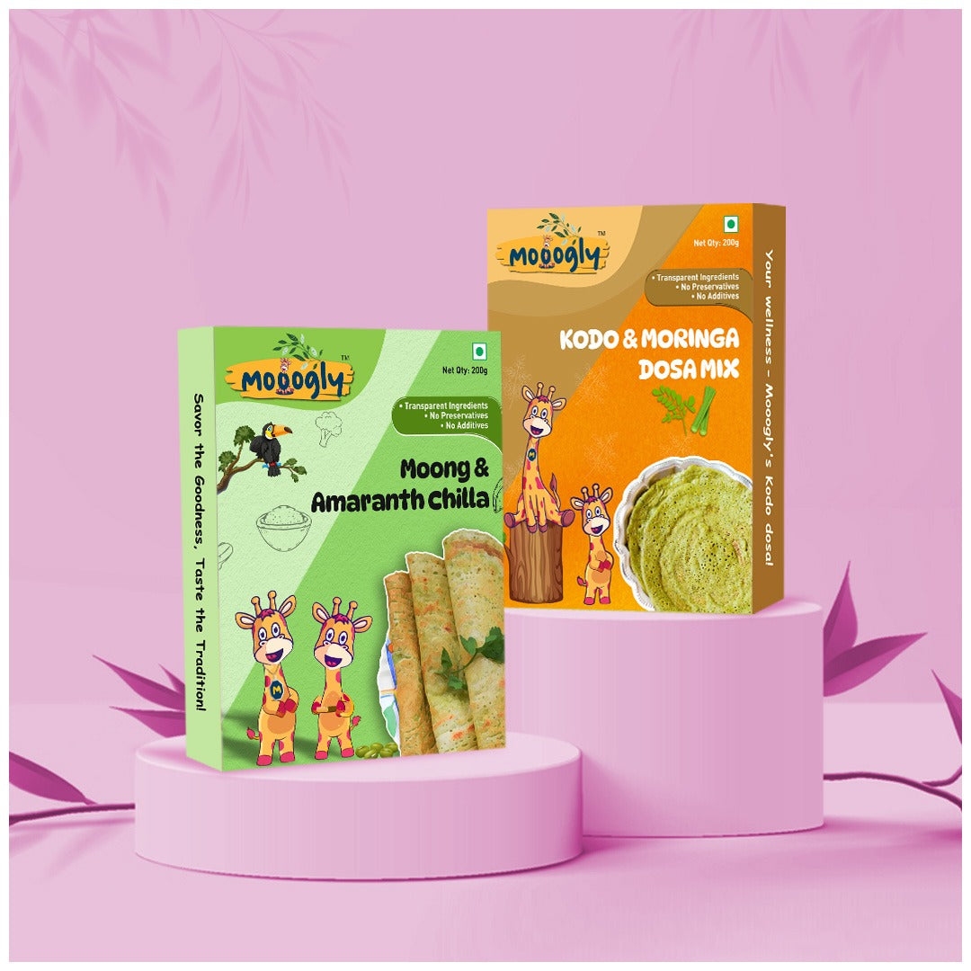 Dynamic Duo Health Combo (Kodo and Moringa Dosa Mix & Moong and Amaranth Chilla Combo Pack. 200gms,200gms)