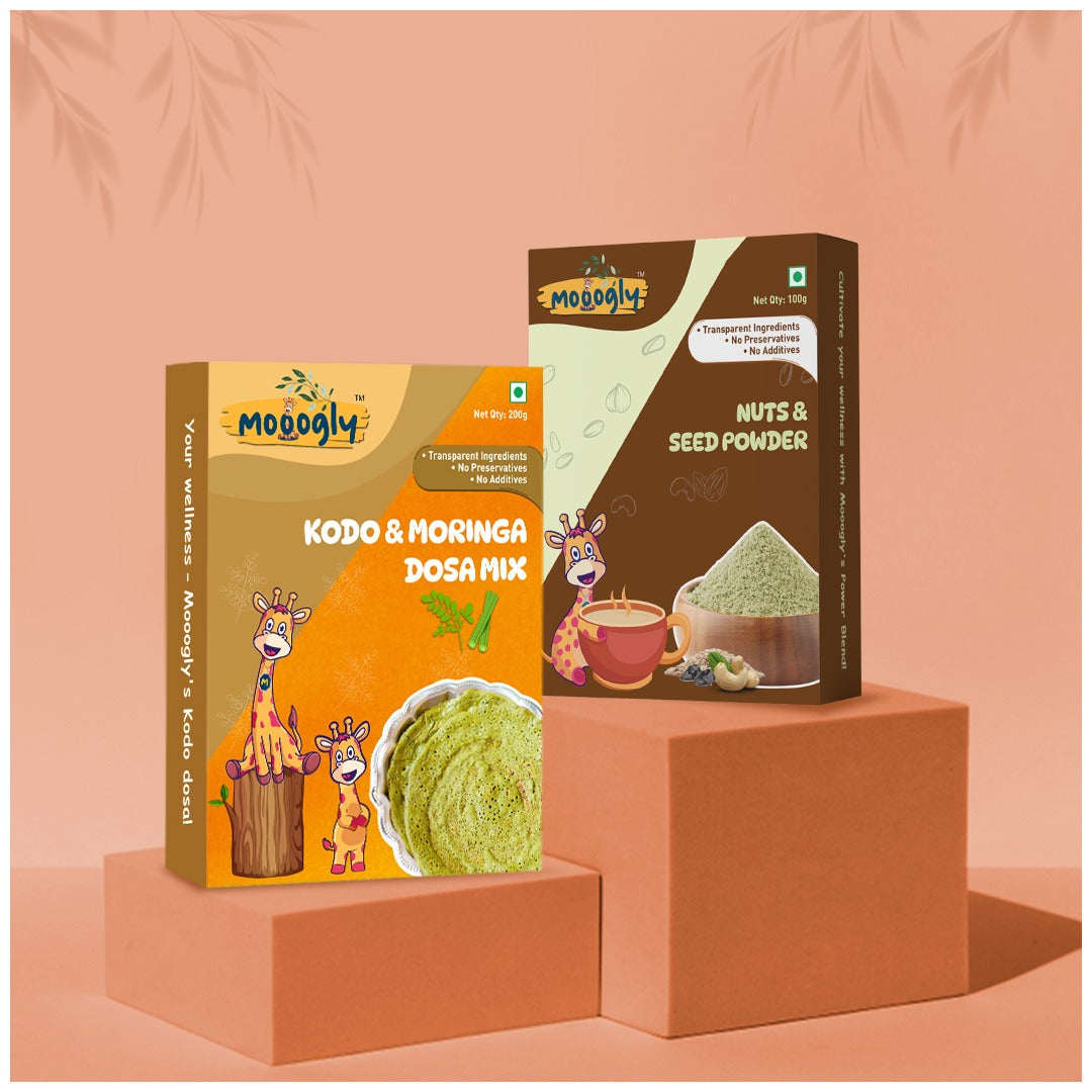 Nutritious Blend Combo (Kodo and Moringa Dosa Mix & Nuts and Seeds Powder Combo Pack. 200gms,100gms)