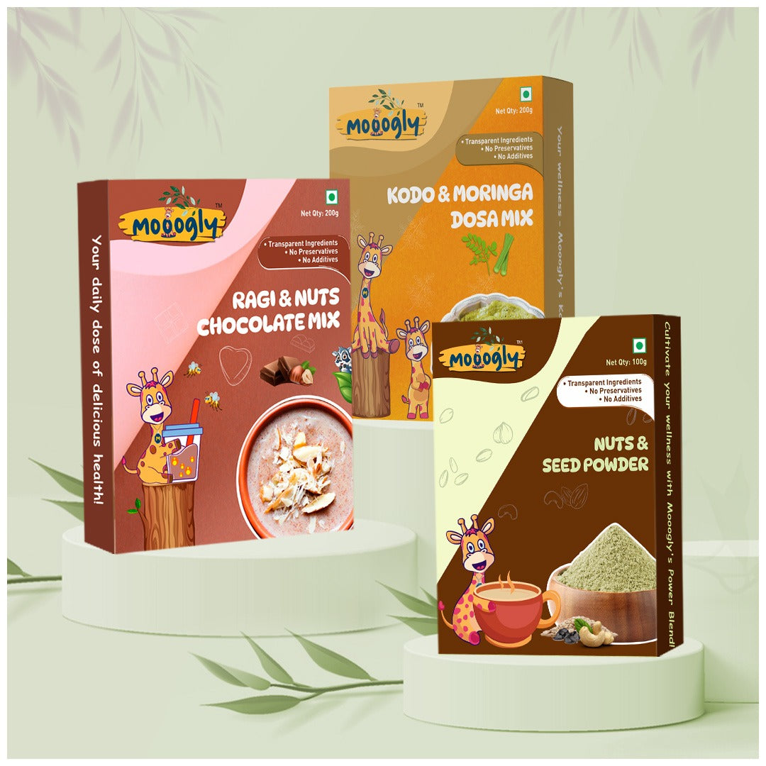 Nutri - Delight Combo and Indulgence Combo (Kodo & Moringa Dosa, Nuts & Seed Powder, Ragi & Nuts Chocolate mix)